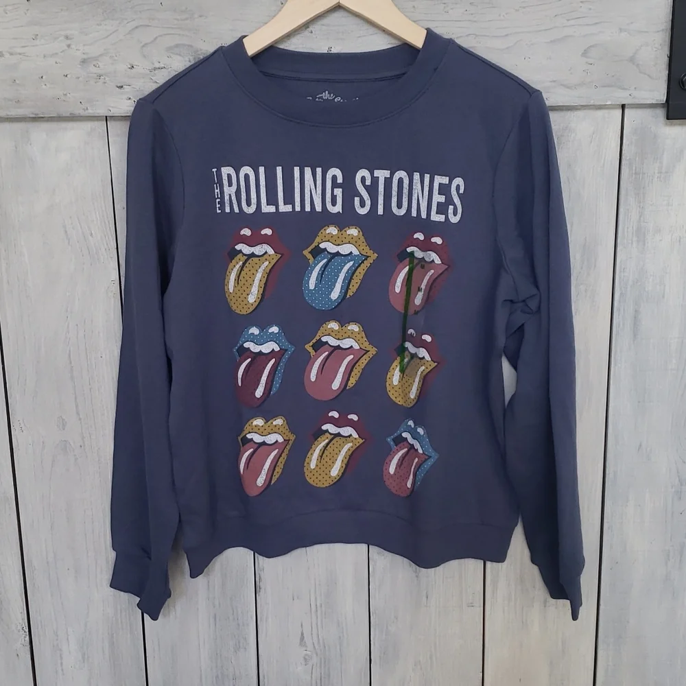 The Rolling Stones Crew Neck Sweatshirt Blue Size Medium NWOT NEW - Picture 1 of 5
